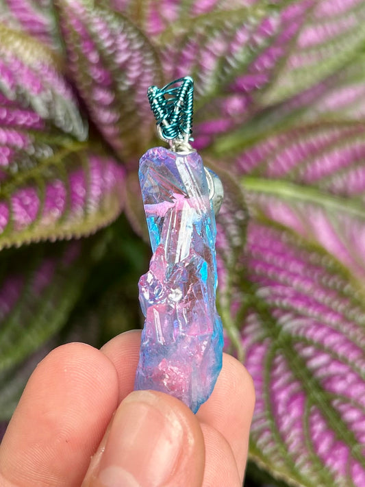 Cotton-Candy Dyed Quartz Pendant (Silver/Blue)