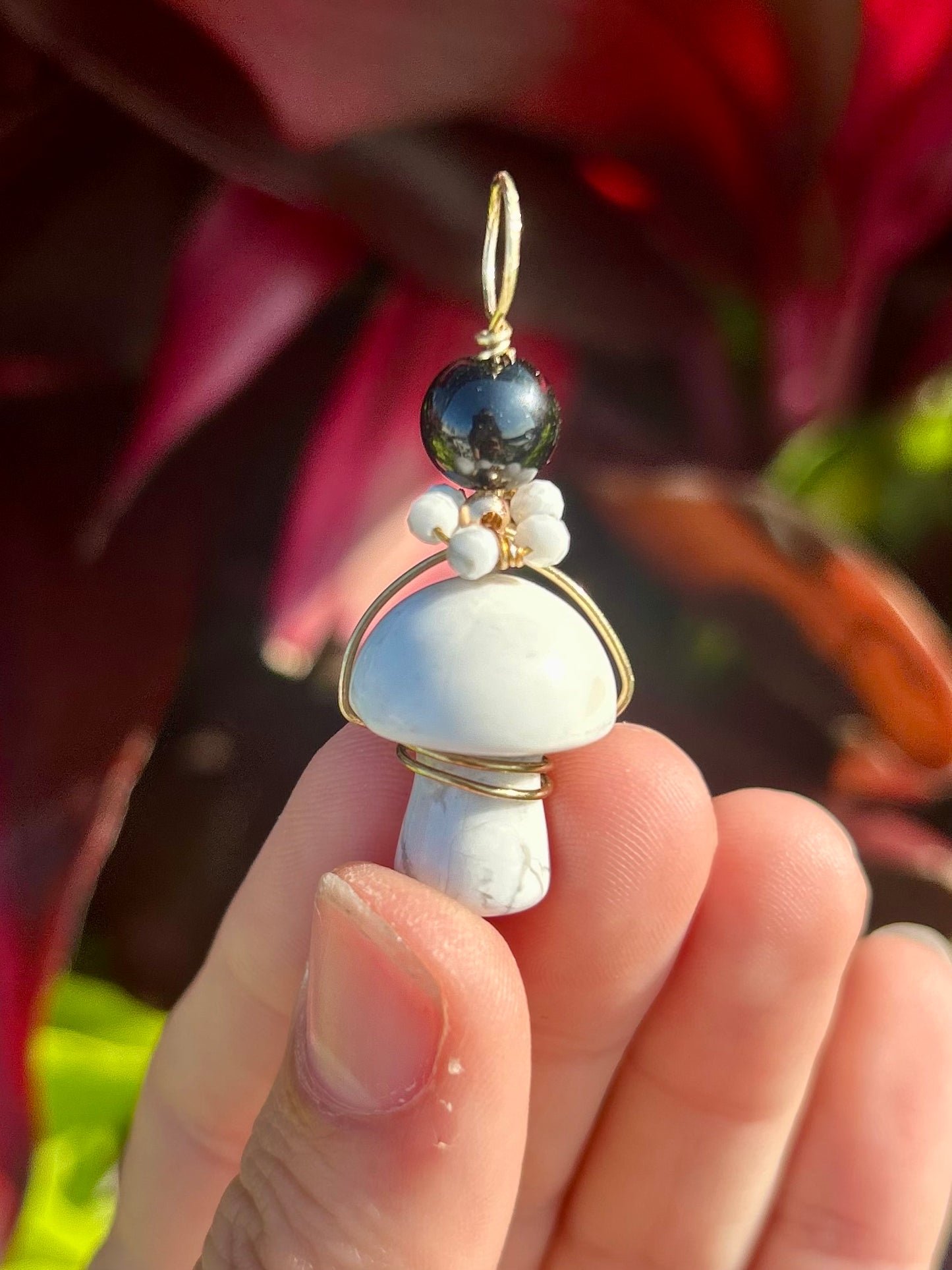 Howlite Mushroom Carved Pendant