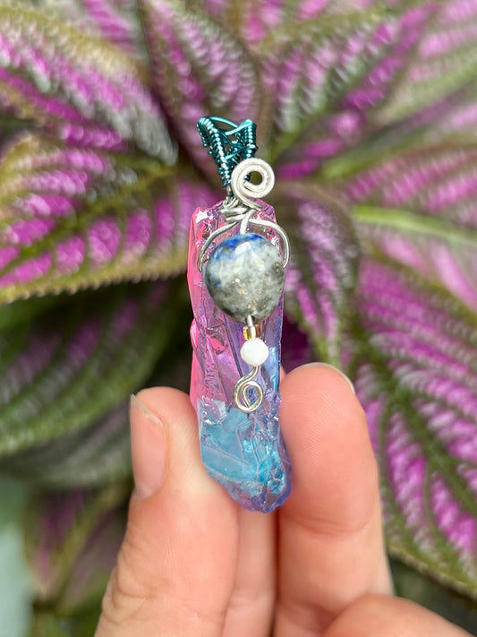 Cotton-Candy Dyed Quartz Pendant (Silver/Blue)