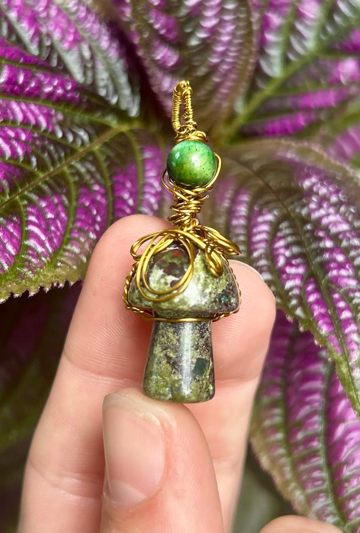Zoisite Mushroom Carved Pendant