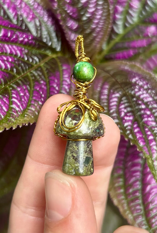 Zoisite Mushroom Carved Pendant