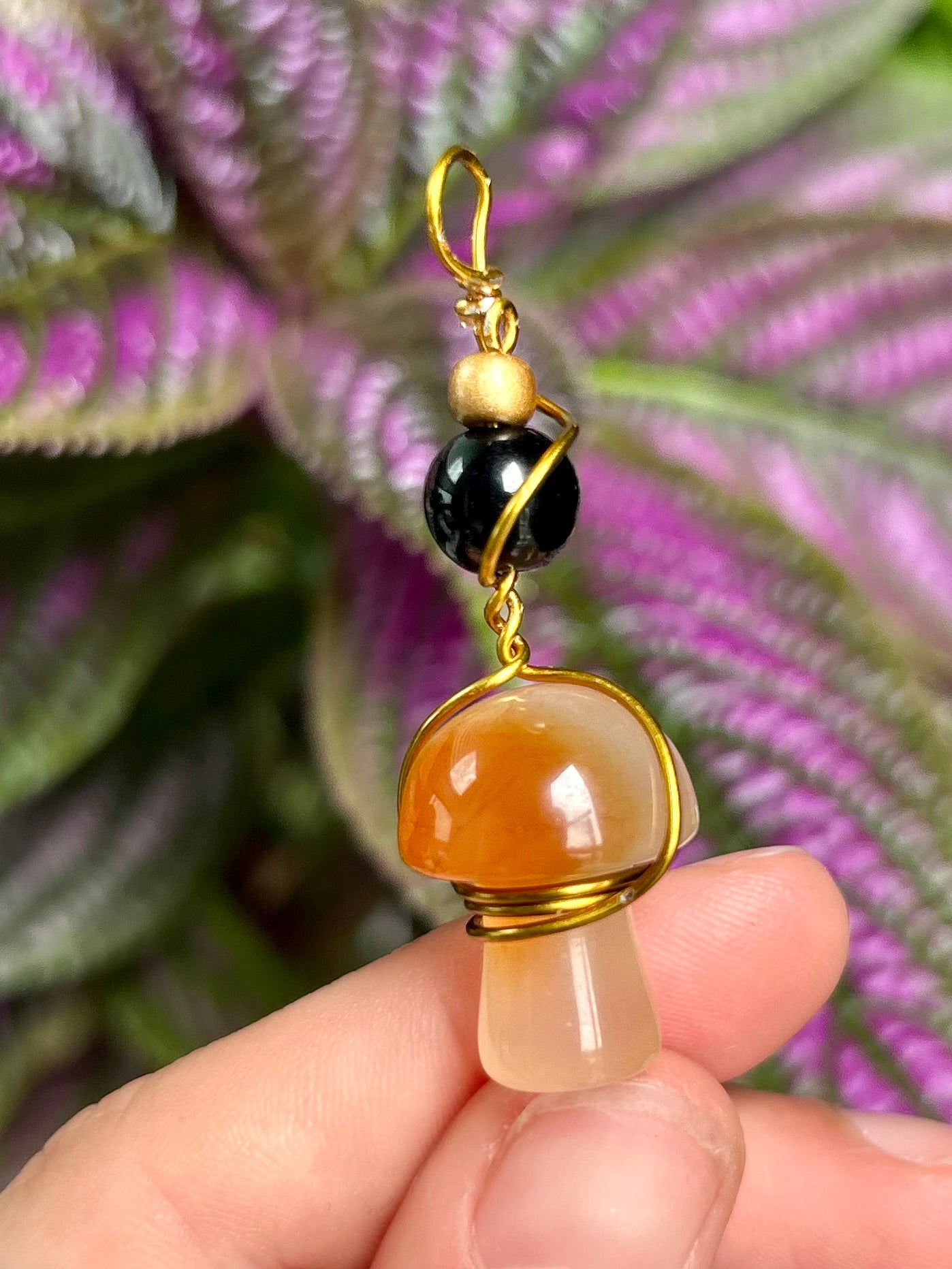 Peach Agate Mushroom Carved Pendant