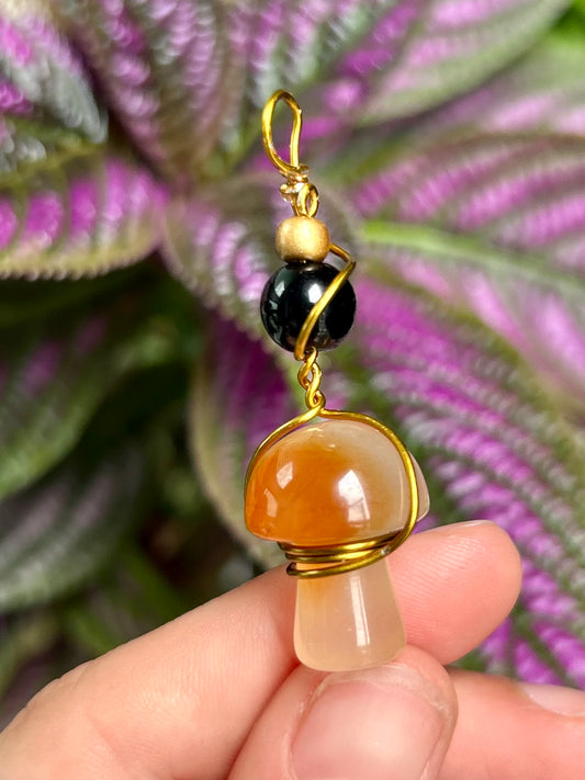 Peach Agate Mushroom Carved Pendant
