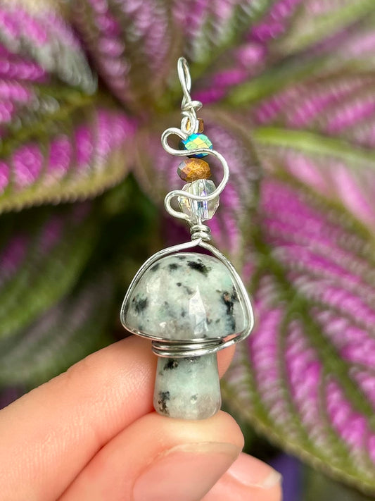 Rainbow Moonstone Mushroom Carved Pendant